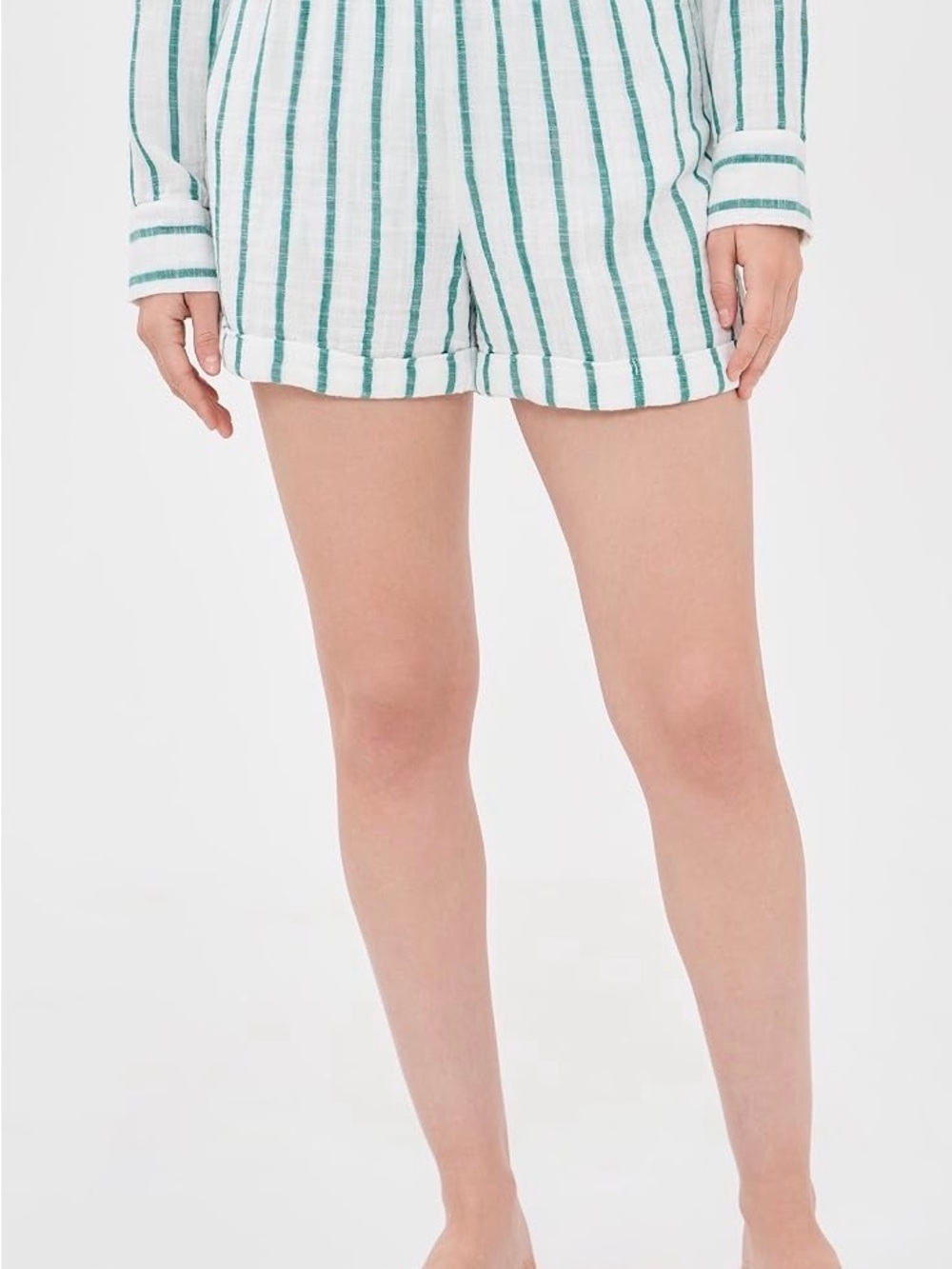 Z Supply Cabana Shorts in Rainforest, White Shorts with Green Vertical Stripes